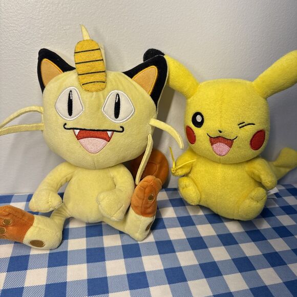 Pokemon Other - Pokemon Plush Lot WCT 8” MEOWTH & TOMY PIKACHU Winking Plush Stuffed Animal 2015